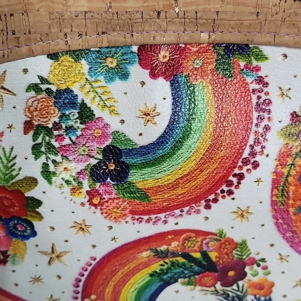 Bright Rainbow Floral Zipper Pouch Like New Handbag Cork‎ look in top Colorful